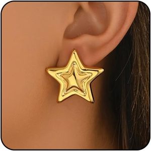 lot 211657 image: Star Earrings Big Statement Earrings for Women Chunky Earrings Large Star Earrings Studs Mixed Metal Earrings Chunky Jewelry Star Accessories