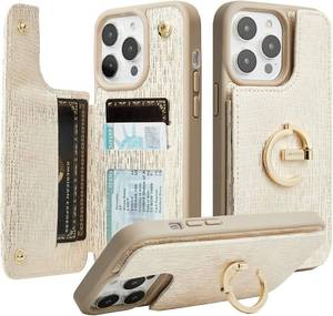 lot 211664 image: CUSTYPE for iPhone 15 Pro Max Wallet Case with Card Holder and Ring Nude  4 Card Slot,180  Ring Holder Grip,Kickstand,Double Snap Clasp,PU Leather Protective Cover for Women Girls-6.7