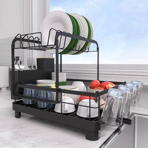 lot 311521 image: Runnatal 2-Tier Dish Drying Rack, Large Dish Rack with Drainboard Set, Detachable 4-in-1 Large Capacity Dish Drainer Over The Sink Anti-Rust for Kitchen Counter, Black