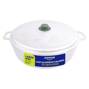 lot 311539 image: Universal Large Caldero 75 Cups - 27.7 QT  26.6 L, Stainless Aluminum Pot, Even Heat Distribution and Fast Cooking Dutch Oven Pot with Lid, Ergonomic Handles, Ideal for Rice, French Fries, and More