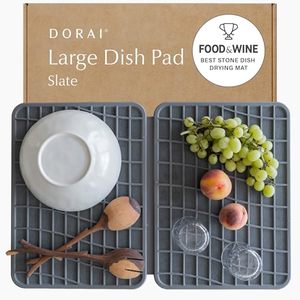 lot 311541 image: Retails for $126 Dorai Home Dish Pad - Collapsable Stone Dish Drying Mat with Diatomaceous Earth for Quick Drying - Ultra Absorbent - Encased in Silicone - Eco-Friendly, Foldable - Large 24.6 x 16.5, Slate