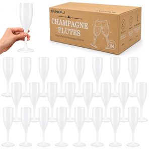 lot 311544 image: White Plastic Champagne Flutes, 6 Oz Plastic Champagne Glasses 24 pack