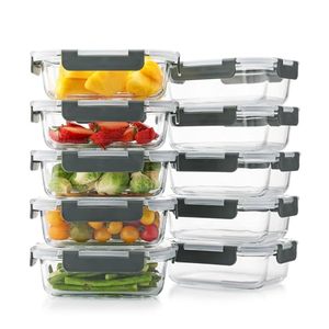 lot 311552 image: Cuiselect 10 Pack 22 Oz Glass Meal Prep Containers with Lids, Reusable Glass Food Storage Containers with Lids, Microwave, Oven, Freezer and Dishwasher Safe (Gray)