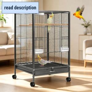 lot 311551 image: VIVOHOME Wrought Iron Bird Cage with Rolling Stand, 30 Inch Height