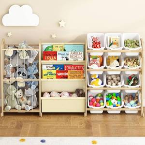 lot 171397 image: Toy Storage Organizer, Toy Storage Shelf with 3 Shelves, 12 Storage Bins  Toy Organizers & Storage with Stuffed Animal Storage, Kids Bookshelf for Toddler Rooms, Playrooms, Bedrooms, White