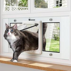 lot 171398 image: Cat Door for Window, Quick Installation Adjustable Width of 27-32, Cat Window Door with 4 Locking Modes, Magnetic Closure Design, Weatherproof Aluminum Frame Cat Door Window Insert