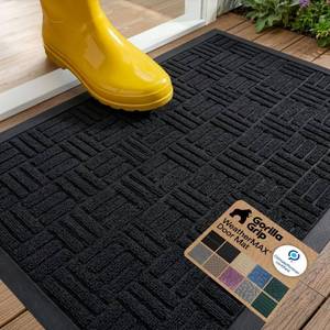 lot 171402 image: GORILLA GRIP 100% Waterproof All-Season WeatherMAX Doormat US Designed Natural Rubber, Stain and Fade Resistant, Low Profile Indoor Outdoor Door Mats, Easy Clean Patio Mat, 29x17, Black Maze. 3 Pack.