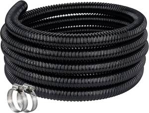 lot 171410 image: Pond Hose 2ID   10ft Black Corrugated Flexible Pump Tubing & 2 Clamps  Reinforced Water Hose Vinyl Tubing for Sump Pump Pond Fountain Garden Waterfall, Non-toxic & Kink-proof (2in - 10ft)