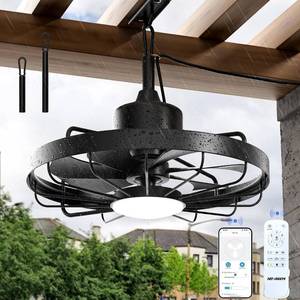 lot 171411 image: Niitawm 20 Outdoor Ceiling Fan with Light, Waterproof Smart Caged Ceiling Fan with Remote & APP Control, 3CCT Reversible Dimmable LED Hanging Fan with 7 Blades for Patio, Gazebo, Pergola, Porch