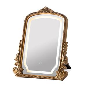 lot 171417 image: HSDDHOME Large 16x20 Vintage LED Vanity Mirror, Gold Arch Makeup Mirror  3-color dimmable lights antique carved frame large tabletop for wide dressers