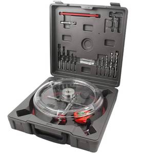 lot 171418 image: Retails for $139 Adjustable Hole Saw Cutter Kit 40-300mm Circle Hollow Drill Bit Set 1-58 to 12 with ABS Dust Cover for Wood Plywood Sheetrock Plaster Fiberglass Plastic Ceiling