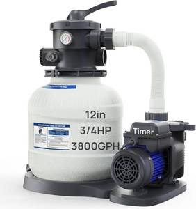 lot 171428 image: Retails for $230 AQUASTRONG Sand Filter Pump for Above Ground Pool with Timer, 34 HP Pool Pumps Above Ground 3800 GPH for Pools up to 14000GAL, 12in Pool Filter with 6-Way Valve, Improved Circulation & Filtration