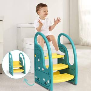 lot 171432 image: Toddler Step Stool Chair Onasti Kids 3 Step Standing Tower for Toddlers Plastic Learning Helper Stool for Kitchen Counter Bathroom Sink Toilet Potty Training with Handles and Non-Slip Pads-Green