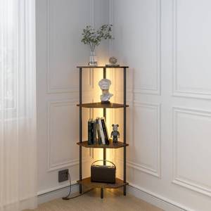 lot 171437 image: 4 Tier Corner Shelf with LED Light,Bookcase for Small Spaces,Display Shelf,Narrow Bookshelf,Plant Stand,Rustic Brown and Black,Suitable for Bedroom,Living Room,Kitchen