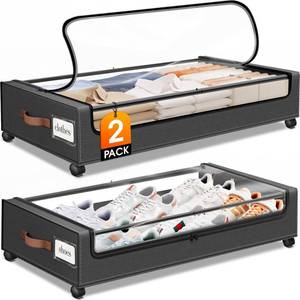 lot 271431 image: Under Bed Storage with Wheels 2Pack Storage Containers with Clear Window  Under Bed Drawers Rolling Under Bed Storage for Clothes,Shoes, Blankets (30.71 x 16.93 x 6.69 in, Dark Grey)
