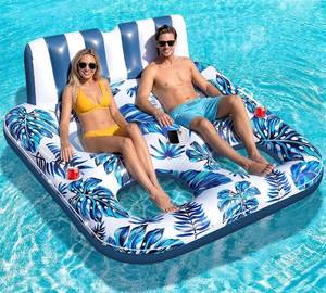 lot 271432 image: Sinbyuer 2 Person Inflatable Pool Floats Adult, 66x62 Inch Pool Lounger Float with Cup Holders & Backrest, 0.4mm Thickened Pools Float Recliner Rafts, Floating Chair Water Floaties for Adults