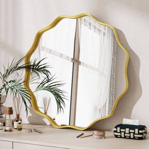 lot 271438 image: Wavy Round Mirror, 20 Scalloped Metal Frame Gold Circle Mirror  Wall Mounted for Bathroom, Vanity, Entryway, Hallway, Living Room