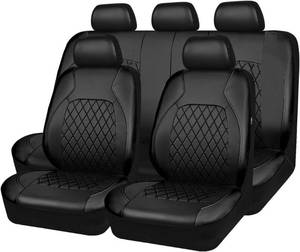 lot 271455 image: Universal Deluxe Pu Luxury Vinyl Faux Leather Car Seat Covers Full Set, Airbag Compatible, Breathable, Fit for Cars, Trucks, SUV (All Black)