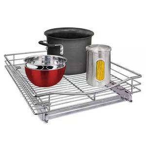 lot 271458 image: Slide Out Cabinet Organizer - Pull Out Under Cabinet Sliding Shelf - 17 in. Wide x 18 in. Deep - Chrome