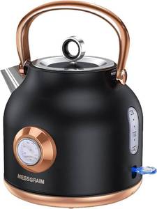 lot 271459 image: Retro Electric Kettle, 1.7L Stainless Steel Tea Kettle with Large Temperature Gauge, 1500W Fast Heating Hot Water Boiler with LED Indicator, Auto Shut-off & Boil-Dry Protection-Reteo Black