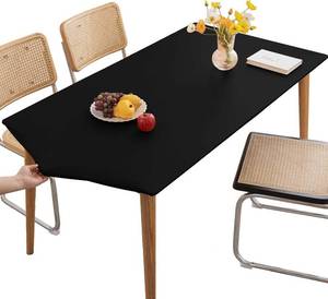 lot 271477 image: PU Stretch Fitted Rectangle Tablecloth with Elastic Edge 35 x 55 Inch Waterproof Oil Proof Table Cloth Wipeable Table Cover for Indoor Outdoor Furniture Protect (Black,35x55)