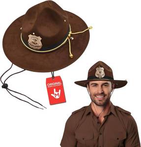 lot 271479 image: Morph Deluxe State Trooper Highway Patrol Hat Faux Suede Campaign Accessory with Gold Cord & Badge Sheriff, Park Ranger & Mountie Costume for Adults & Cosplay