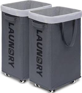 lot 371372 image: Goodpick 2-Pack Laundry Basket with Wheels & Wash Bag, Hamper for Dorm, 75L  Rolling Laundry Hamper with Handles for Dirty Clothes, Fodable Hamper for Laundry Room, Dorm Room, Grey
