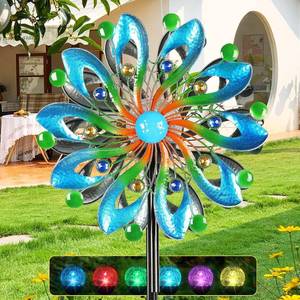 lot 371373 image: MLKNK Wind Spinners for Yard and Garden - Wind Sculptures & Spinners  Wind Spinners Outdoor 75 Inch, Navy Blue, Kinetic Art with Solar Powered Multi-Color Glass Ball Light