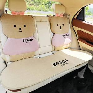 lot 371375 image: Car Back Seat Cover, Cute Linen Bear Car Seat Covers for Women & Girls  Soft & Cozy Fabric, Includes Seat Cushion Cover & 2 Backrest Covers, Breathable All-Season Comfort with Easy Installation