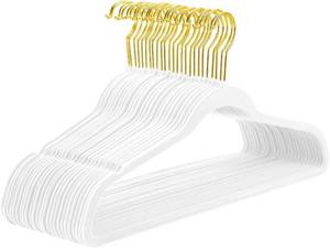 lot 371377 image: MIZGI Premium Velvet Hangers Pack 50 Pcs Heavyduty - Non Slip Slimline - Velvet Suit Hangers White - Gold Hooks,Space Saving Clothes Hangers
