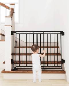lot 371382 image: Miumoon 26.5-43 No Bottom Bar Baby Gate for Stairs  2-in-1 Auto Close Dog Gate Indoor with Large Walk Thru Door, Hardware Mount Pet Gate for Top and Bottom Stairs, 29 H
