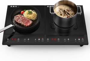 lot 371386 image: Double Induction Cooktop,Portable Induction Cooker with 2 Burner Independent Control,Ultrathin Body,10 Temperature,1800W-Multiple Power Levels,3 Hour Timer,Safety Lock