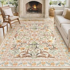 lot 371388 image: Lahome Orange Floral Area Rugs 8x10, Fall Washable Rugs for Living Room  Soft Rubber Backed Non-Slip Carpet for Dining Playroom Fall Decor, Ochre Fall