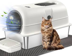 lot 371389 image: OROLEY XXXL Stainless Steel Cat Litter Box with Lid, Extra Large Enclosed Metal Litter Box for Big Cats, High Sides Prevent Leaks & Odors, Non-Stick Easy Clean, Includes Scoop & Step