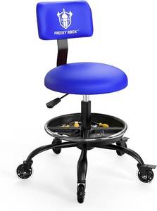 lot 371395 image: Retails for $126 Rolling Shop Stool with Wheels, Garage Mechanic Stool Chair with Backrest, Height Adjustable Heavy Duty Swivel Task Chair, Adjustable Footrest with Storage Tray for Garage Kitchen Salon Tattoo (Blue)