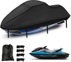 lot 371401 image: Jet Ski Cover 3 Seater 115-120, 420D Waterproof PWC Cover  Nano Coating, 6-Layer Fabric, 12000mm Waterproof, UV SPF 85, Dual Air Vents, for Outdoor Storage & Trailering