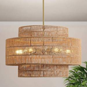 lot 371402 image: Retails for $220 24 Boho Large Rattan Chandelier Light Fixture,6-Light Large Hand Woven Pendant Light Fixture Farmhouse Rustic Chandeliers for Kitchen Bedroom, Dining Room, Living Room, Hallway, Foyer