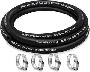 lot 371425 image: Fuel Line Hose 12 Inch ID, 300 psi 5FT Fuel Hose, with 4 Clamps  300 psi, NBR Material, 4 Clamps Included