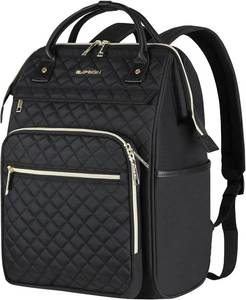 lot 471517 image: EMPSIGN 17 Inch Laptop Backpack for Women with Giant Tumbler Holder, Black  Computer Bag, Work Business Travel College, Large Capacity, Water-repellent, Quilted Casual Daypack