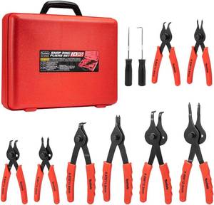 lot 471520 image: Snap Ring Pliers Set, 10 Pcs Internal & External Circlip Pliers  Retaining Ring Circlip C Clip Pliers, Bent Straight, Automotive Tools, Snap Ring Tool With Hook & Pick, Storage Case
