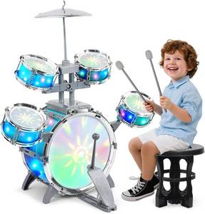 lot 471531 image: LeeQee Kids Drum Set for Age 3-5, Light Up Drums with Stool & Sticks  Colorful Aurora Effects, Bass Pedal and Cymbal, Soft EVA Surface with Rich Sound, Musical Instruments Toy for Boys Girls