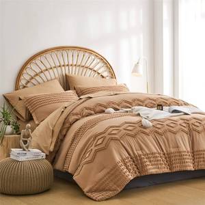 lot 471536 image: KAKIJUMN Tufted Boho Comforter Set Full Size, 7 Piece Bed in a Bag, Tan  Soft & Fluffy, Unique Tufted Texture, Shabby Chic, Medium Weight, Balanced Year-Round Warmth, Sheets with 14-18 Deep Pocket