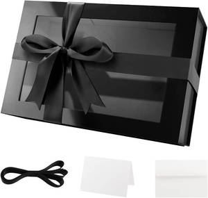 lot 471544 image: Large Black Magnetic Gift Box with Window, Ribbon 13.5x9x4.1 In  Clear Gift Box for Present Contains Ribbon, Card, Groomsman Proposal Box with Magnetic Lid (Gold)