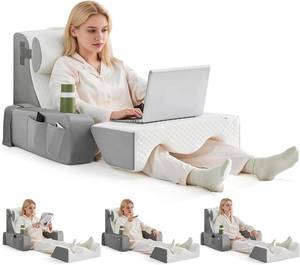 lot 471545 image: Reading Pillow for Bed, Back Pillow for Bed Sitting Up, Bed Pillows for Sitting Up with Adjustable Armrests, Cup Holder & Large Pocket, Backrest Cushion for Reading, Watching TV (WhiteGrey, 5PCS)