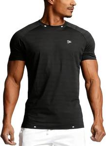 lot 471559 image: Men Slim Fit Quick Dry Athletic Gym T-Shirt, Moisture Wicking Top  Perforated panel quick dry fabric with great elasticity, reflective logo, suitable for gym training and daily sports. Size medium.