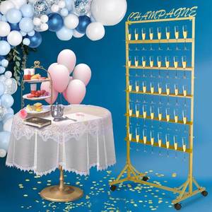 lot 471565 image: Retails for $110 jvsufuik Champagne Wall Holder for Party, Rolling Champagne Tower Stand with Removable Sign, 5-Tier Champagne Flute Holder Hold 40 Glasses, Metal Wine Glass Stand for Party, Wedding, Christmas