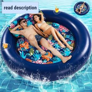 lot 171439 image: 2-Person Pool Floats Adult Heavy Duty, Giant 75X75 Inflatable Tanning Pool Mats with Cup Holders, Detachable Headrest, Multi-Purpose Water Lounger for Pool Party, Lake, Beach, River, Outdoor