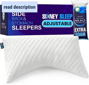 lot 271434 image: Sidney Sleep Adjustable Curved Contour Fill Pillow   Queen Size   for Side and Back Sleepers   Neck & Shoulder Comfort Support   Extra Fill Included (White)
