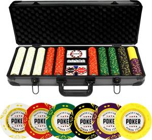 lot 221575 image: Retails for $170 14 Gram Clay Poker Chips Set Texas Holdem 500PCS Poker Chips Set Blank Chips with High-End Chip Case and Poker Accessories for Blackjack Poker Games (F 500PCS Blank Chips)