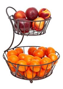 lot 63113 image: Totally Kitchen 2-Tier Fruit Basket  Round Metal Fruit Storage Bowl  Oil Rubbed Bronze